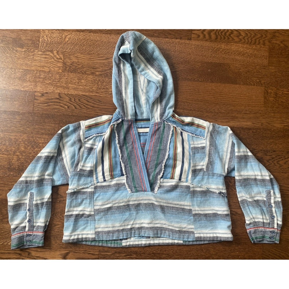 Free People Willowa Hoodie Size S Cropped Oversized Baja Striped Coastal Boho